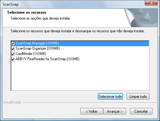 Instalando no Windows 7. Marque a caixa de seleção dos programas que deseja instalar e clique o botão [Avançar]. ATENÇÃO O programa não será instalado caso a caixa de seleção não esteja selecionada.