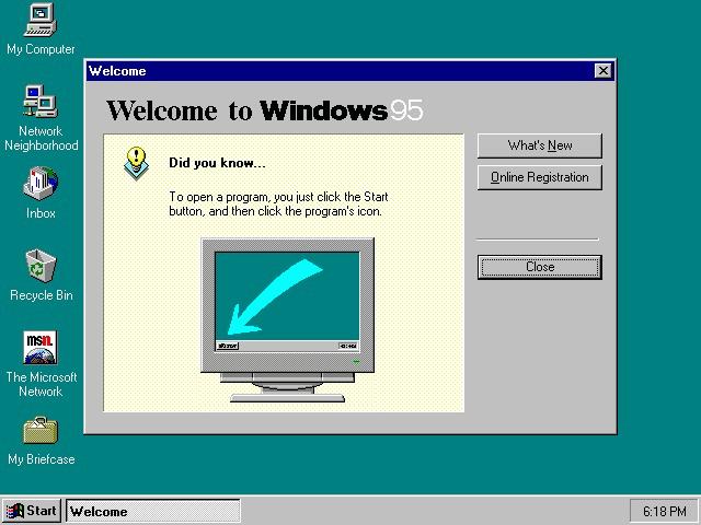 Microsoft Windows Windows 95 Completamente novo sistema operacional independente do