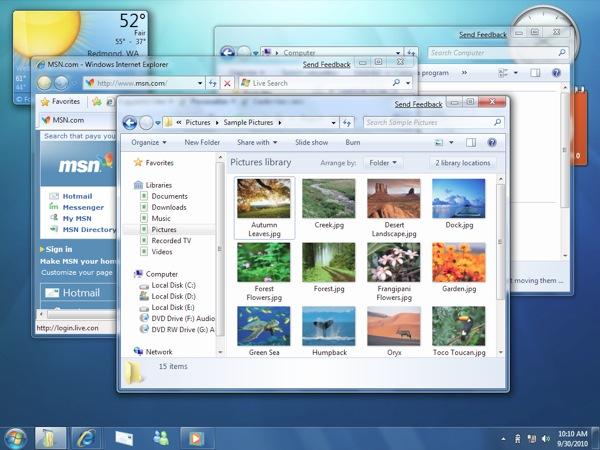 Microsoft Windows Windows Vista (2006) Recursos de transparência. Sistema de alternância 3D de janelas.