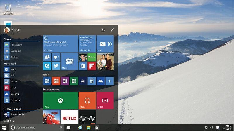 Microsoft Windows Windows 10 (2015) Volta do Menu