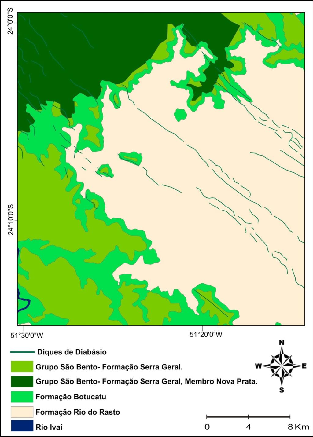 FIGURA 2. Mapa geológico da Carta de Faxinal. Adaptado: MINEROPAR, 2001.