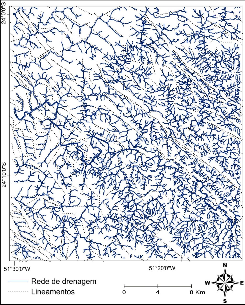 RESULTADOS A rede de drenagem da carta de Faxinal apresentase fortemente controlada por lineamentos estruturais (Figura 3).