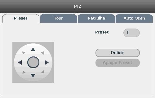 As configurações das funções PTZ adicionais são feitas através do botão Configurações aux. menu conforme imagem abaixo. que irá apresentar o Configurações aux.