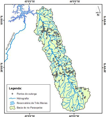 Índices para a gestão e planejamento de recursos hídricos 693 Figura 4. Localização das outorgas da bacia do rio Paraopeba.