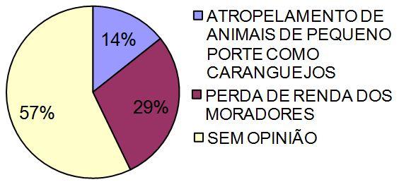 Gráfico 3: Conhecimento dos impactos ambientais Ao ser perguntado sobre os impactos ambientais que ocorrem na rodovia, cinquenta e sete por cento (57%) afirmaram não