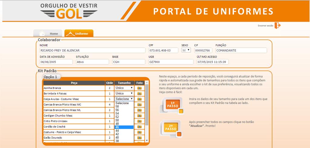 insira os dados de seu tamanho em todas as peças