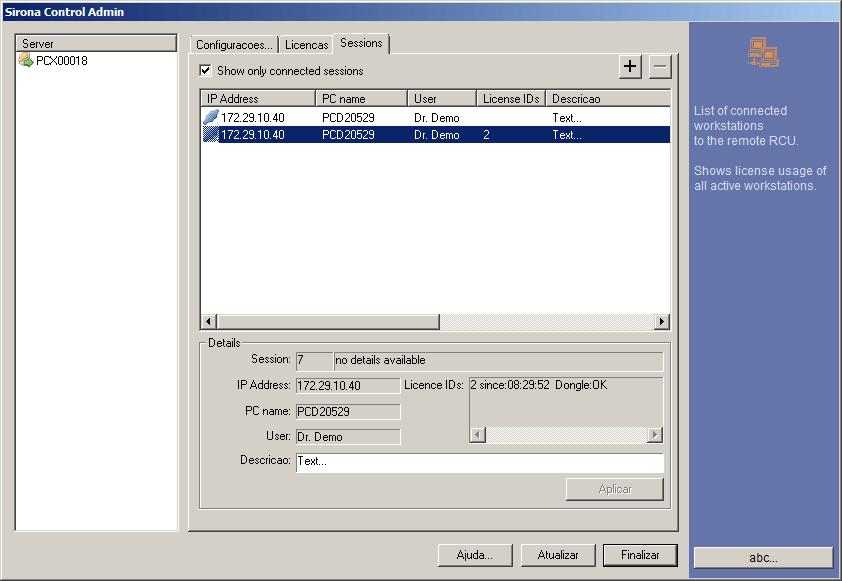 Sirona Dental Systems GmbH Manual de instruções dos componentes do software GALILEOS / ORTHOPHOS XG 3D 5 Sirona Control Admin 5.