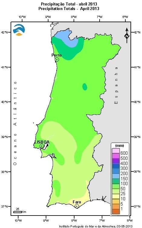 PRECIPITAÇÃO Na Figura 5 apresenta-se a distribuição espacial dos valores da quantidade de precipitação em abril.