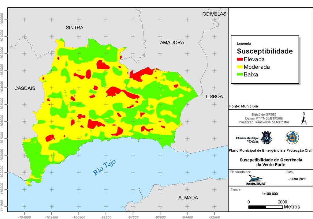 Serviço Municipal de Protecção Civil Figura 6 Campos de vento estimados a partir das velocidades superiores a 7 m/s, observadas na estação meteorológica do Aeródromo de Tires.