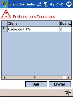 Enviando dados coletados Na tela principal do coletor clique sobre o icone com sinalização de atenção para envio de dados pendentes.