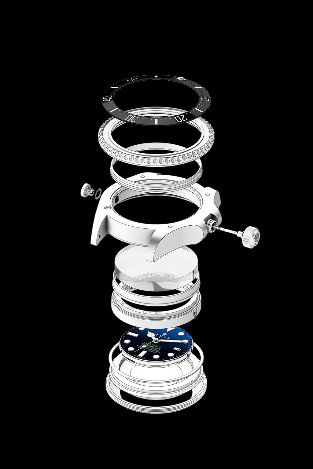 Característica do Rolex Deepsea SISTEMA RINGLOCK O Rolex Deepsea deve sua excepcional solidez, impermeabilidade e resistência à pressão ao exclusivo sistema Ringlock.