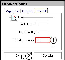 Exemplo 07 - Processamento de edifício com blocos e estacas 213 (1) defina DFS final como 25; (2) clique Ok criar a viga; A viga VL34A está lançada.