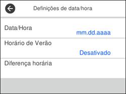 Você verá uma tela como esta: 5. Selecione Data/hora. 6. Selecione um formato de data que deseja usar. 7. Use o teclado numérico para digitar a data atual e aperte OK. 8.