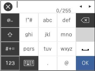 Para digitar números ou símbolos, selecione. Para modificar o leiaute do teclado, selecione.