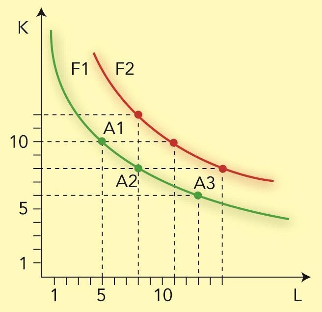 Isoquanta A isoquanta é a curva representativa do mesmo nível de produção. É construída a partir de diferentes combinações dos fatores produtivos que garantem a obtenção da mesma quantidade produzida.