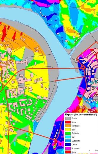 Mapas de declive e de exposição de vertentes.