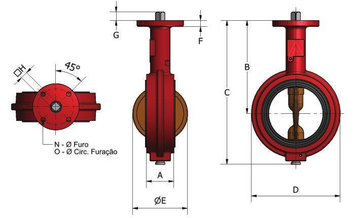 IMI Interativa / Válvulas para Saneamento NE NF Tabela Dimensional SÉRIE NE DN A B C D E F G H N O ISO 5211 SÉRIE NF Valores em milímimetros (mm) DN A B C D E F G H N O ISO 5211 1½" 33 130 191 88 43