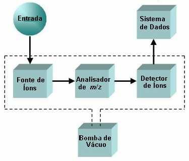 Capítulo 2 Figura 2.1 - Estrutura básica de um espectrômetro de massas. As formas de introdução da amostra em um espectrômetro de massas são ou por inserção direta ou infusão direta.