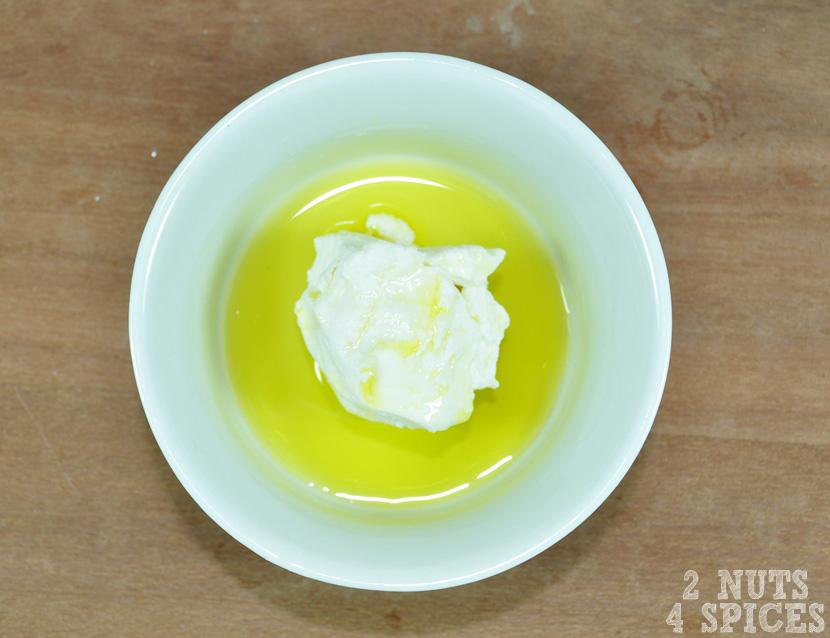 3- ½ colher de sopa de azeite de oliva; 4- sal, pimenta do reino e cayenne a gosto; 5- ½ colher de sopa