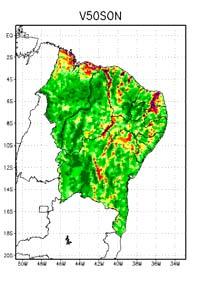 meses março-abril-maio, JJA aos meses junho-julho-agosto e SON se refere aos meses setembro-outubro-novembro. Figura 3 Vento sazonal médio a 50m de altura para DJF (A), MAM (B), JJA (C) e SON (D).