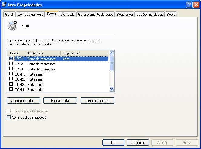 IMPRESSÃO NO WINDOWS 54 3 Clique na guia Portas. 4 Para adicionar uma nova porta, clique em Adicionar porta.