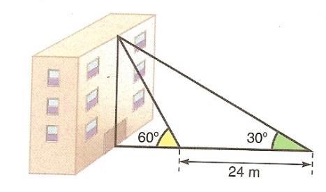 8. Um estudante de engenharia vê um prédio construído em um terreno plano, sob um ângulo de 0. Aproximando-se do prédio mais 4 metros, passa a vê-lo sob um ângulo de 60 (conforme a figura).