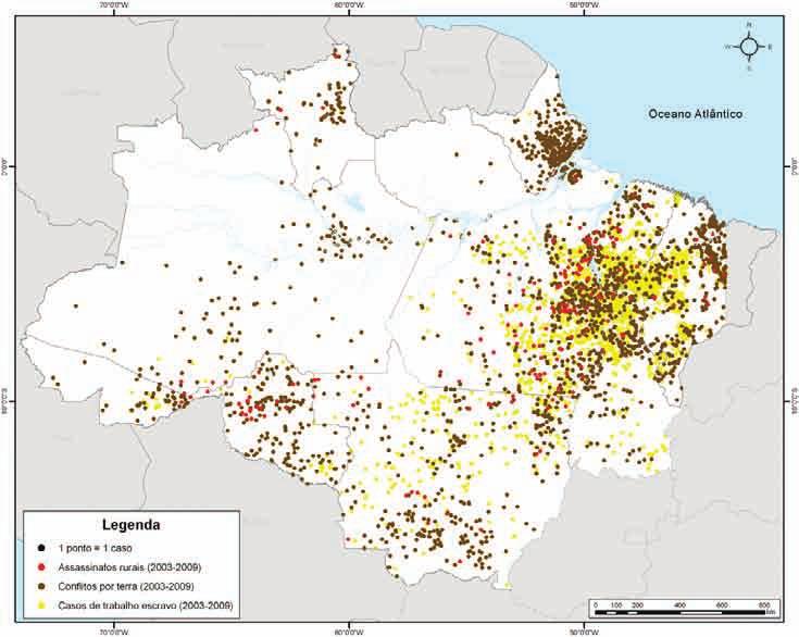 Novamente, o Pará está na frente com o maior número de mortes no campo (64%), seguido pelo Mato Grosso (13%) e Rondônia (9%).