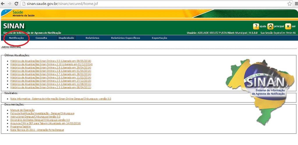 na Figura 8 abaixo, onde clica-se em NOTIFICAÇÃO INDIVIDUAL, após