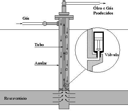 Figura 1 - Poço operado por Gas Lift. Fonte: ECONOMIDES (1993) A válvula estudada nesse trabalho é uma válvula do tipo piloto.