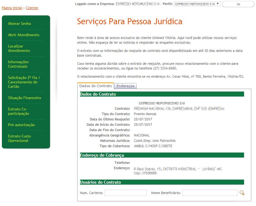 Serviços para Empresas Tela Principal 1 2 3 LEGENDA: 1 - Menu lateral de