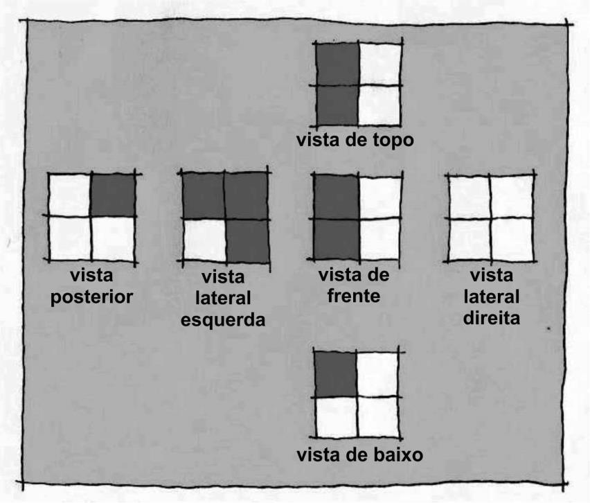 Na figura número 2 observa-se que alguns cubos brancos foram unidos à peça escura, formando uma nova composição: um volume regular