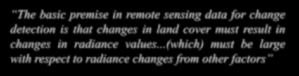 O Instrumento (sensor) The basic premise in remote sensing data for change detection is that changes in land cover must