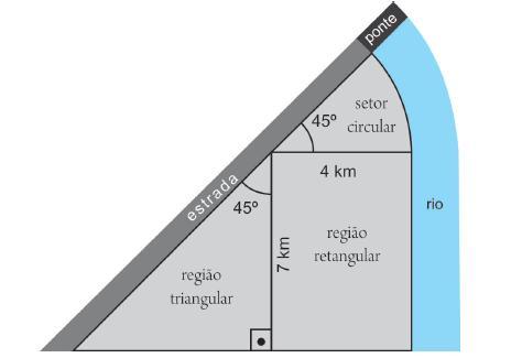 3. (UEL- 011) Sabendo-se que o terreno de um sítio é composto de um setor circular, de uma região retangular e de outra triangular,