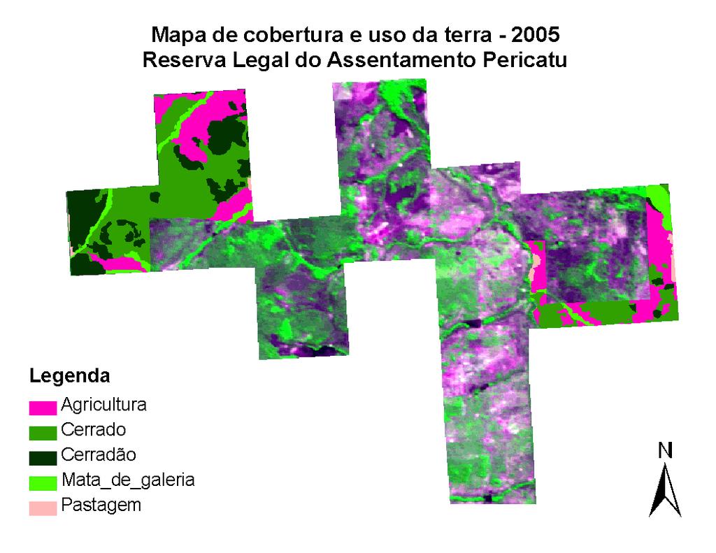 Figura 2: Mapa de cobertura e uso da terra 2003, do assentamento Pericatu, município de Pium - TO Tabela 2: Classes presentes no mapa de cobertura e uso da terra com imagem do ano de 2005 Classes