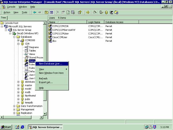 5. Do menu de destruição do nome do início de uma sessão, clique o CiscoCCMCDR (somente