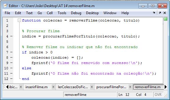 Programação 2015 / 2016 25 removerfilme Apaga o elemento que se pretende