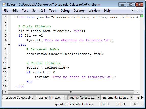 guardarcoleccaonoficheiro Utiliza a função de escrita para escrever no ficheiro Computação e