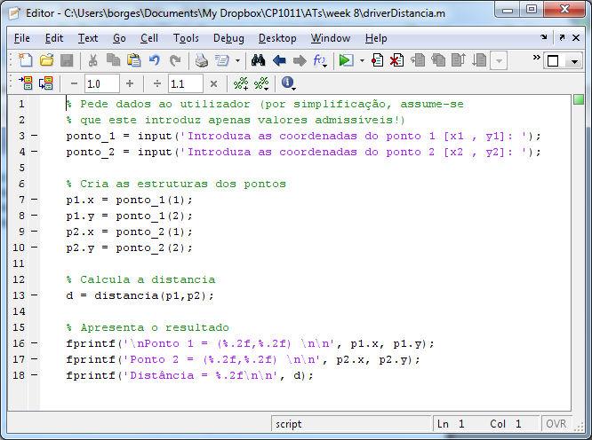 4142 Computação e Programação 2015 / 2016 15 Programa driverdistancia Leitura dos pontos