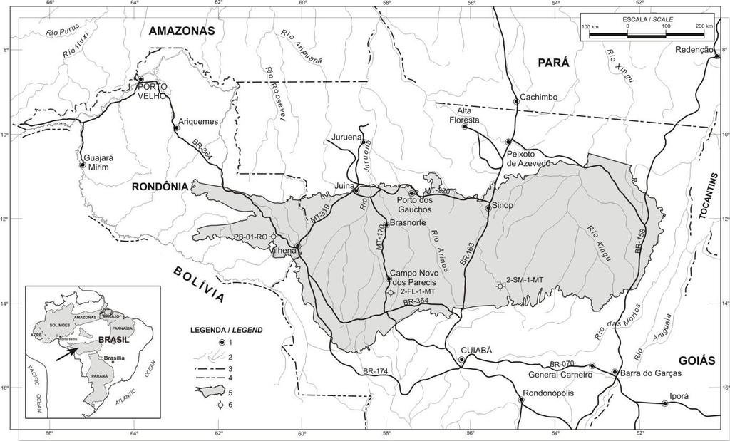 Figura 01- Localização e extensão da Bacia dos Parecis Figura 1 - Localização e