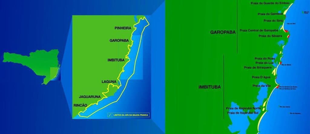 Figura 5: Mapa da área de estudo. Em destaque, identificação das baías amostradas.