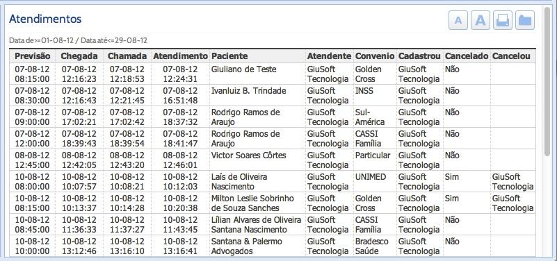 Relatórios Simples Atendimentos Relatório dos atendimentos realizados por período.