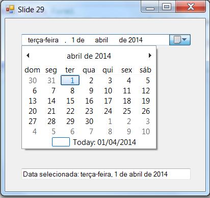 Date-Time Picker - Eventos A pessoa pode editar a data/hora diretamente nos campos apresentados ou clicar na flechinha que aparece ao lado do mesmo para visualizar um calendário.