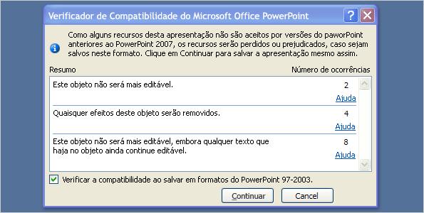 Mas a alteração de formato de arquivo afeta o compartilhamento de apresentações entre o PowerPoint 2010 e as versões anteriores.