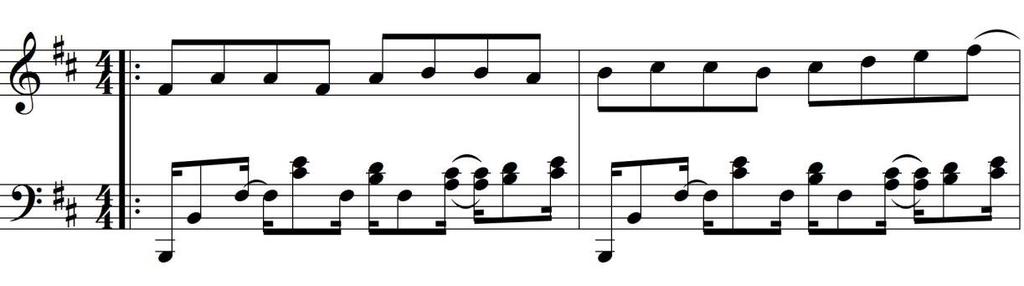 Figura 5 Motivos b e b As diferentes vozes dentro da obra Maracatú são determinadas pela combinação da mão direita fazendo as colcheias, seja configurando a melodia folclórica ou o Fá# oitavado,