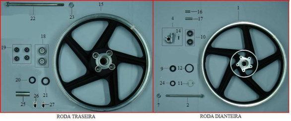 RODAS 1 D01446000000SI RODA DIANTEIRA 2 D01446020000SI EIXO DA RODA DIANTEIRA 4 D01446030000SI MULTIPLICADOR 5 D01446010000SI DISCO DO FREIO DIANTEIRO 7 93912005ZBI PORCA SEXT. FLANG.