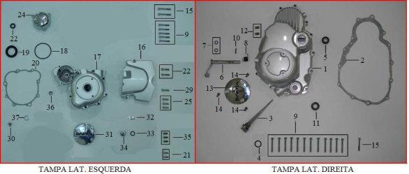 TAMPAS DO MOTOR 1 D01113300000SI TAMPA LATERAL DIREITA 2 000454540800SI JUNTA DA TAMPA LATERAL DIREITA 3 D01156500000SI MEDIDOR DO NIVEL DE OLEO 3 D01156500001SI MEDIDOR DE NÍVEL DE ÓLEO SPEED 2009 4