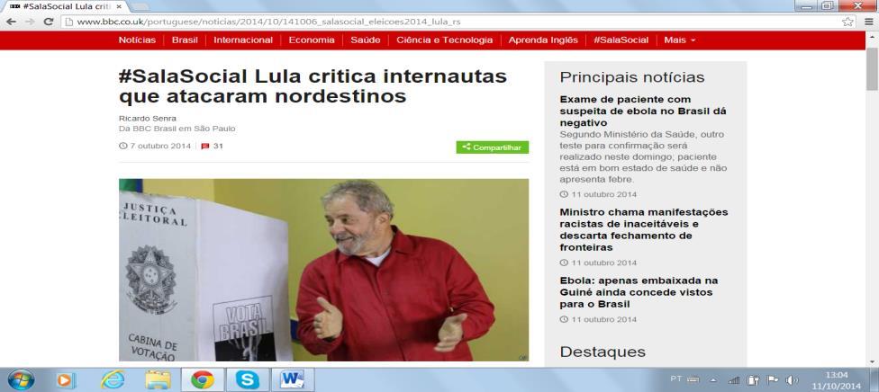presidente Fernando Henrique Cardoso ao site do UOL, no dia 6 de outubro, na qual afirmou que "O PT está fincado nos menos informados, que coincide de ser os mais pobres.