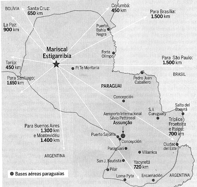 03) Leia o texto e observe o mapa abaixo: Em maio de 2005, o Congresso paraguaio concedeu às tropas dos Estados Unidos a imunidade legal (.