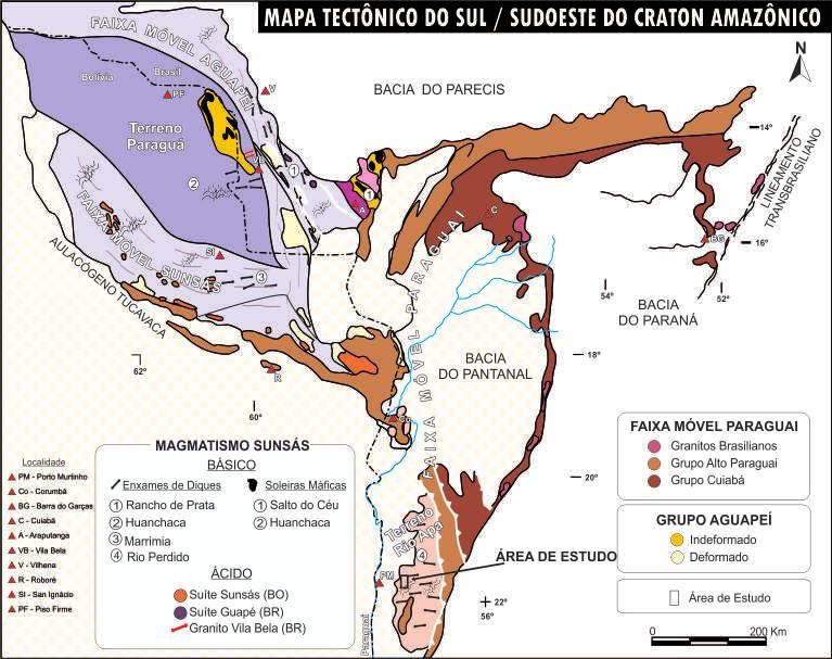 Figura 1. Mapa tectônico do Sul/Sudoeste do Cráton Amazônico de Ruiz et al. (2010) destacando o Terreno Rio Apa.