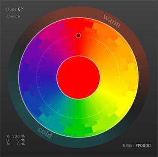 O site apresenta uma roda de cores que permite ao utilizador seleccionar a cor de base a ser usada para o esquema de cores.